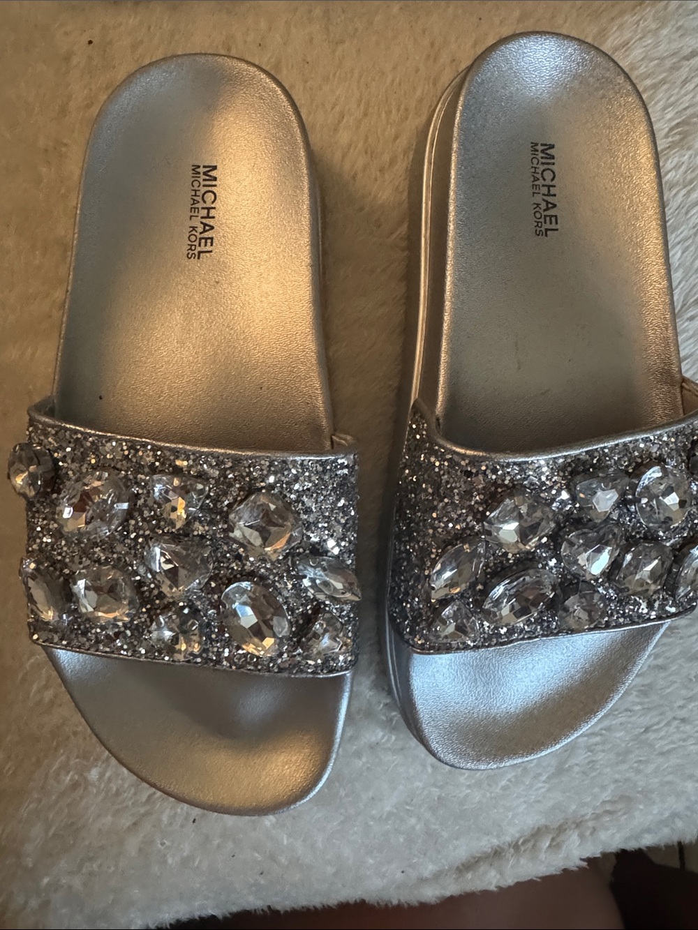 Michael Kors Silver Crystal Embellished Slide Sandals (wear only once) like new